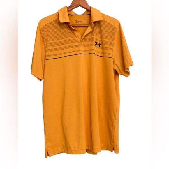 Under Armour Gold Loose Fit Golf short Sleeve Polo Shirt Medium - Picture 2 of 9